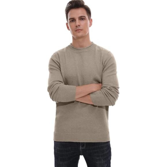 Men's Crewneck Sweater Soft Casual for Classic Pullover with Ribbing Edge - Picture 6 of 7